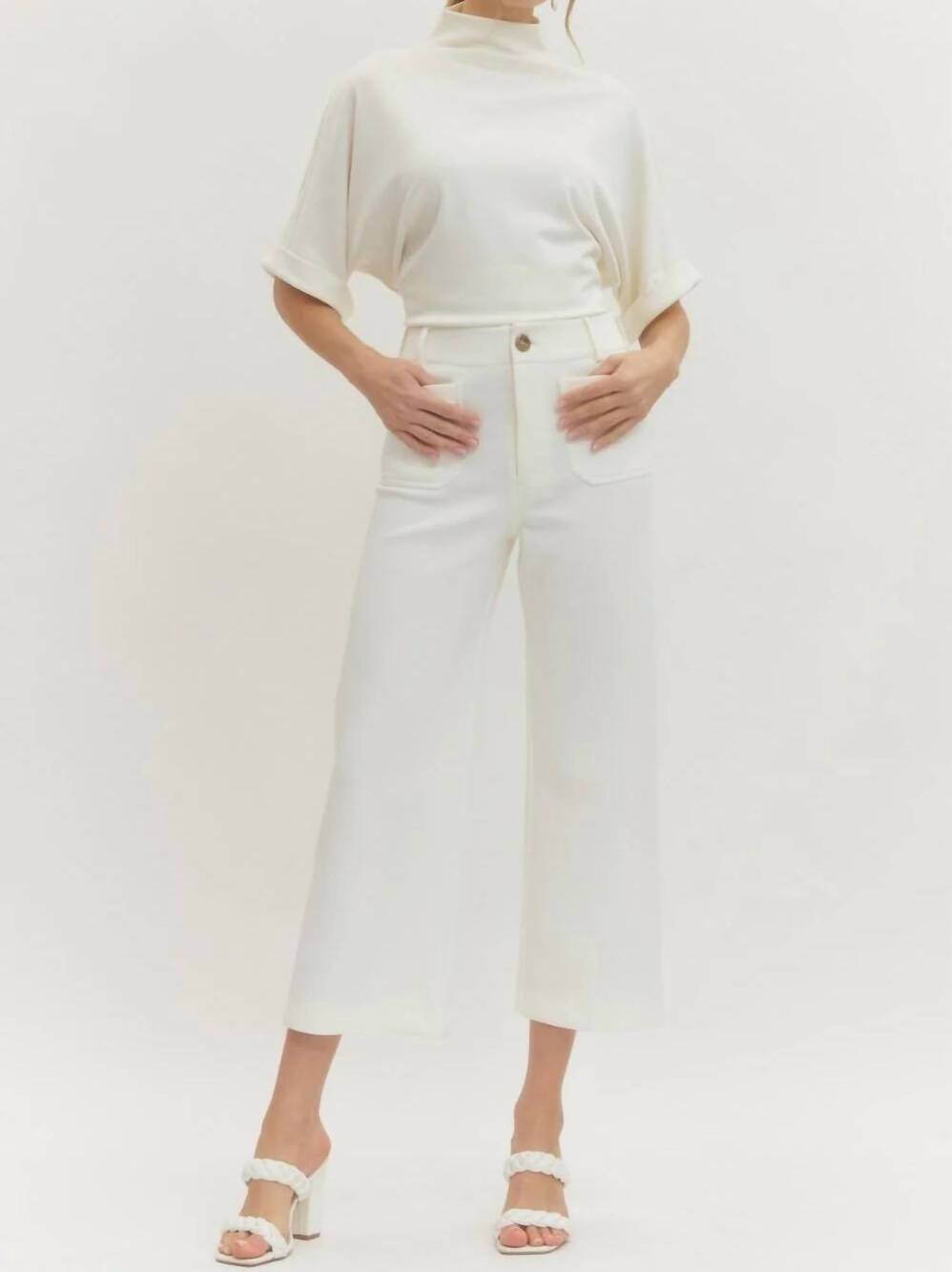 NEW ENTRO solid knit pants in ivory